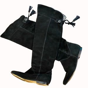 Nine West Husky Black Suede Over the Knee Boots